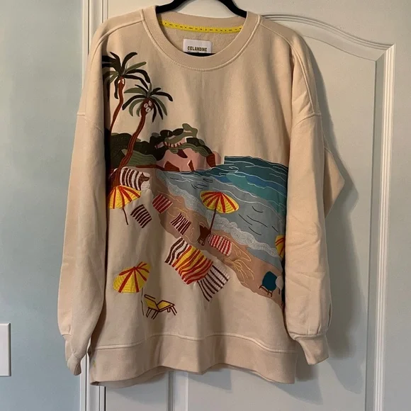 Anthro x Celandine Oversized Graphic Ivory Sweatshirt Sz L/XL NWT - Picture 4 of 16